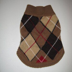 Argyle Pattern Dog Sweater - Brown and Red sz S